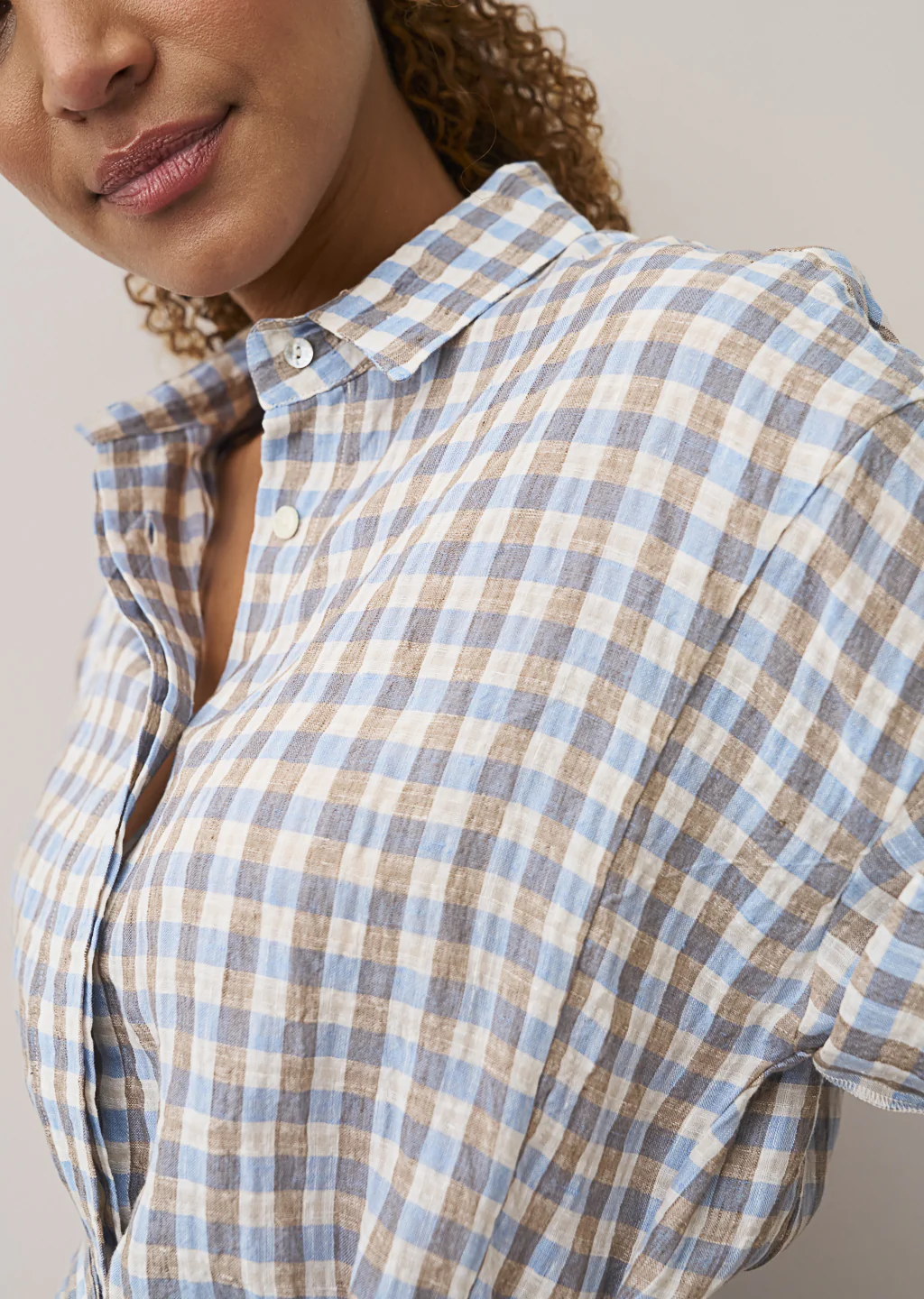 0039 Italy Derby Dress, Blue/Brown Check - Image 3