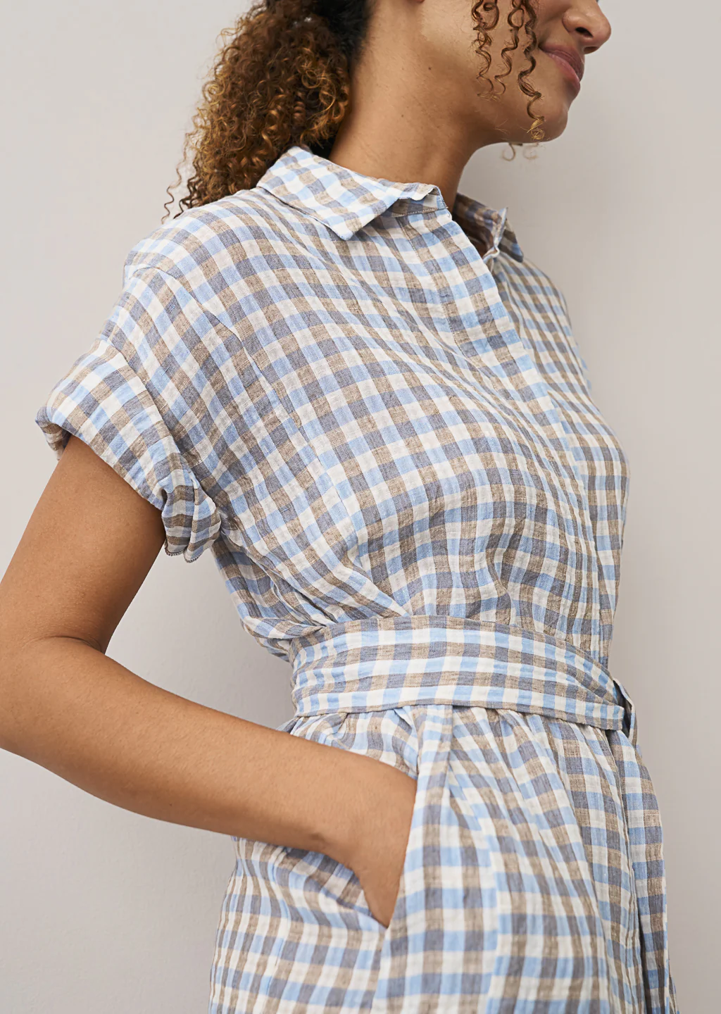 0039 Italy Derby Dress, Blue/Brown Check - Image 4