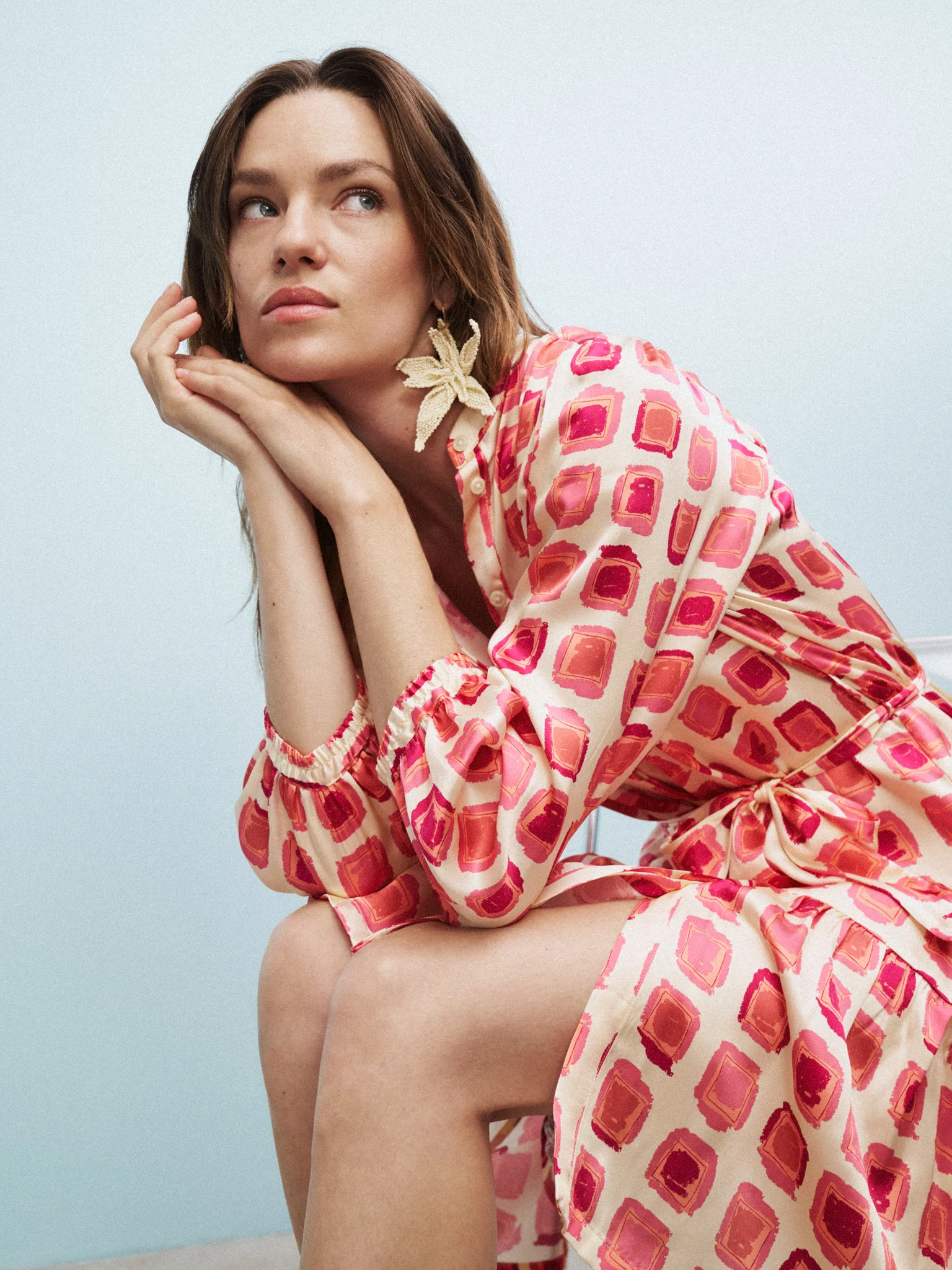 0039 Italy Milo Silk Dress, Pink/Cream - Image 4