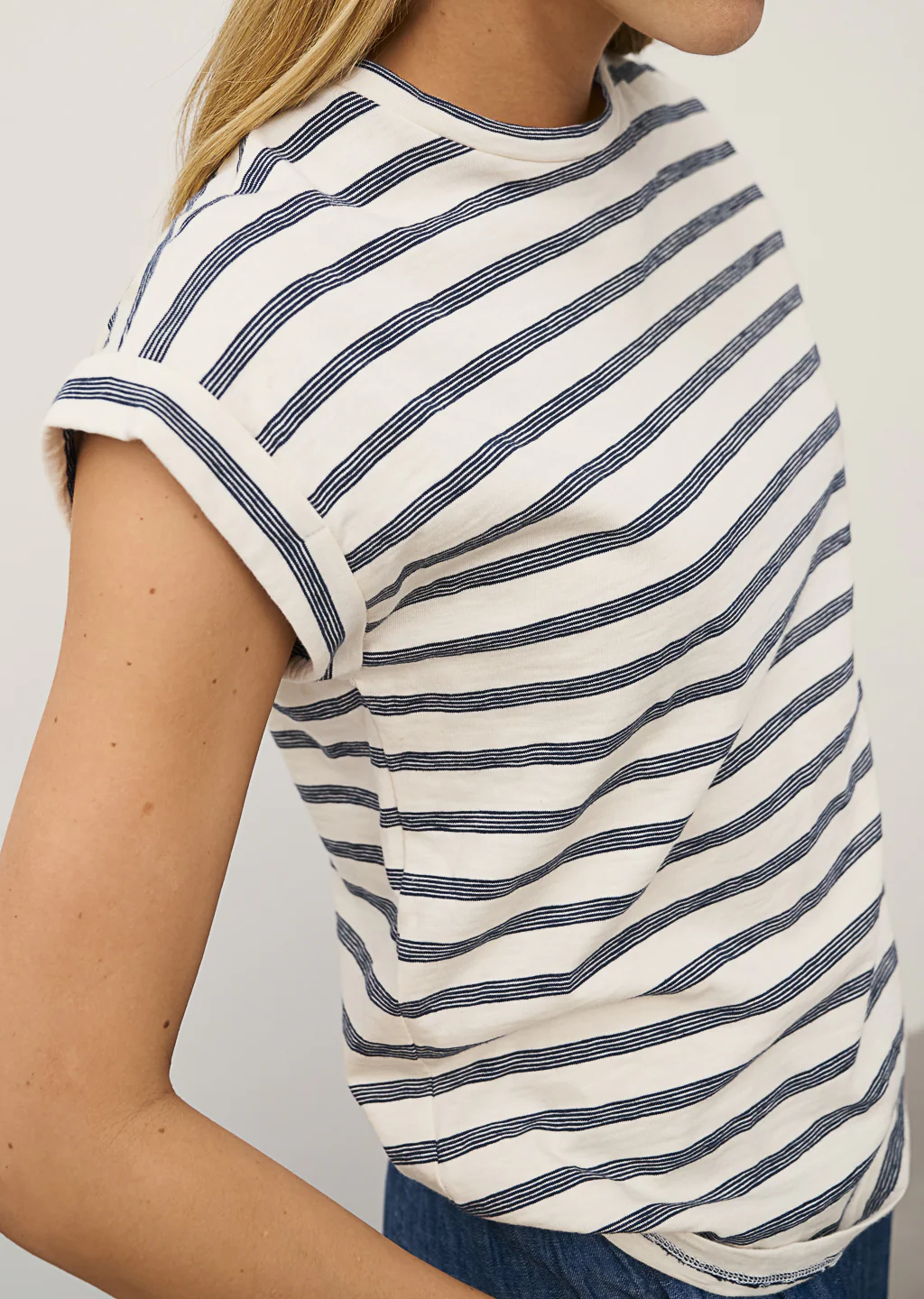 0039 Italy Tisha Stripe Tee Shirt, Cream/Navy - Image 3