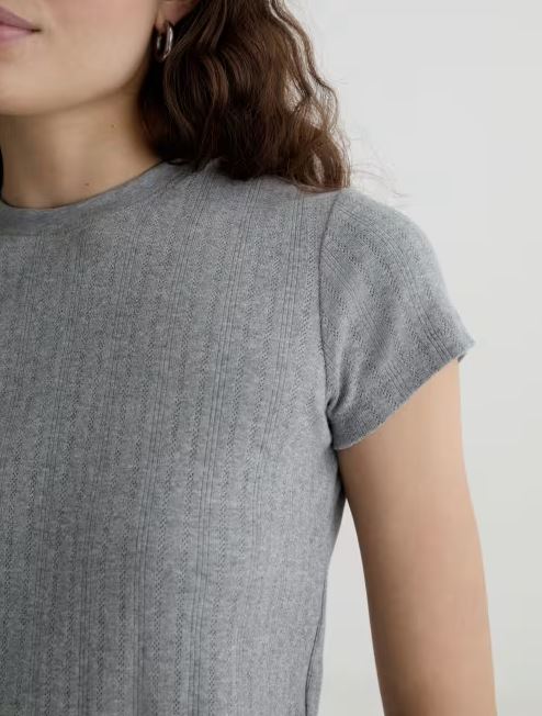AG Jeans Sadie Pointelle Tee, Heather Grey - Image 4