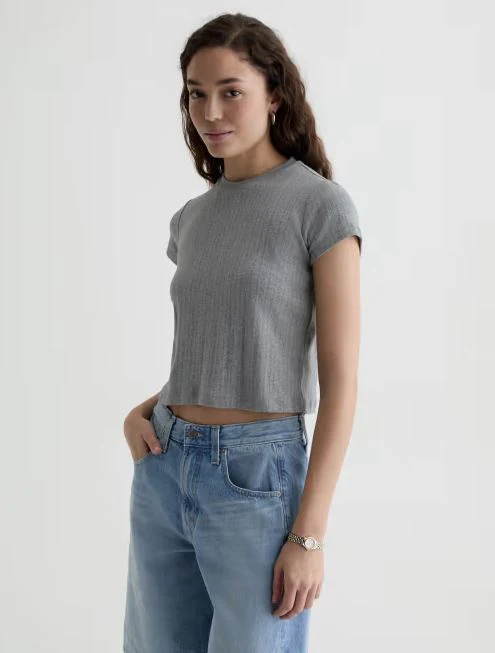 AG Jeans Sadie Pointelle Tee, Heather Grey - Image 5