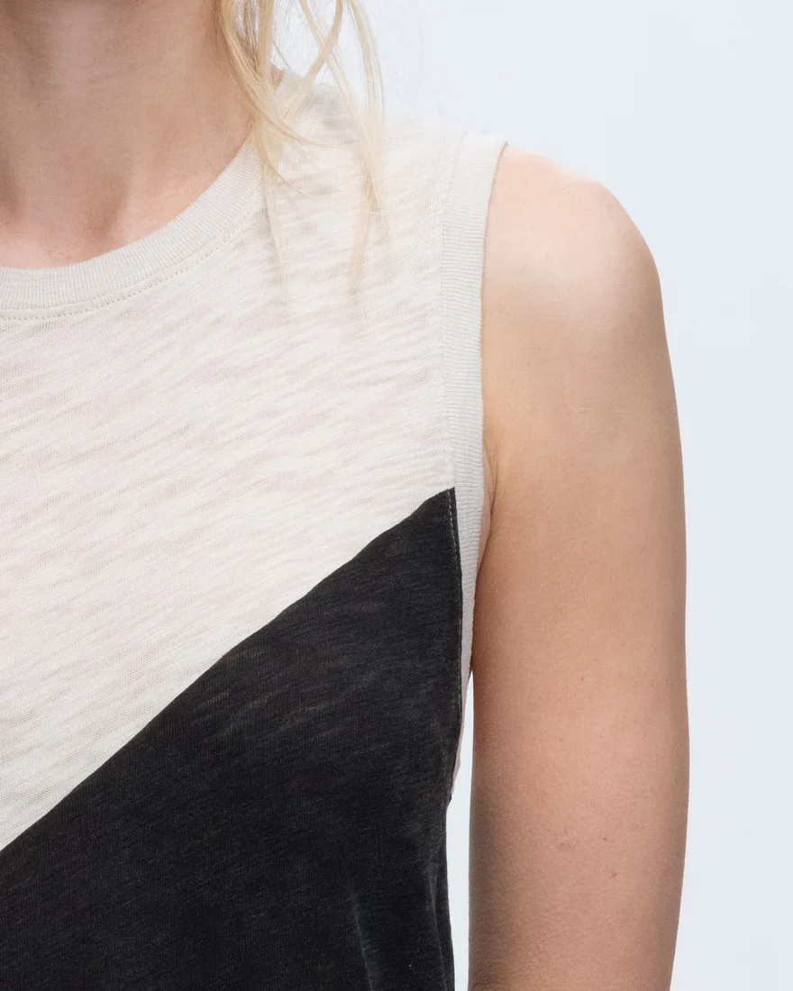 ATM Slub Jersey Sleeveless A-Line Dress with Colorblock - Final Sale - Image 2