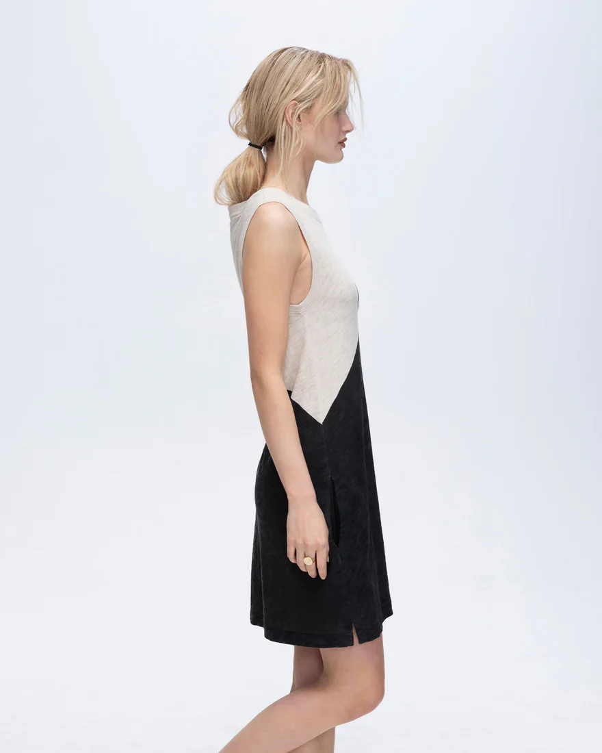 ATM Slub Jersey Sleeveless A-Line Dress with Colorblock - Final Sale - Image 3