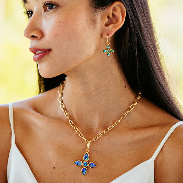Capucine De Wulf Aurora Hoop Earrings with Double Sided Charms, Abalone/Mother of Pearl - Image 3