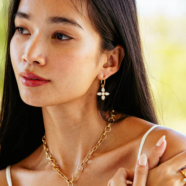 Capucine De Wulf Aurora Hoop Earrings with Double Sided Charms, Abalone/Mother of Pearl - Image 7