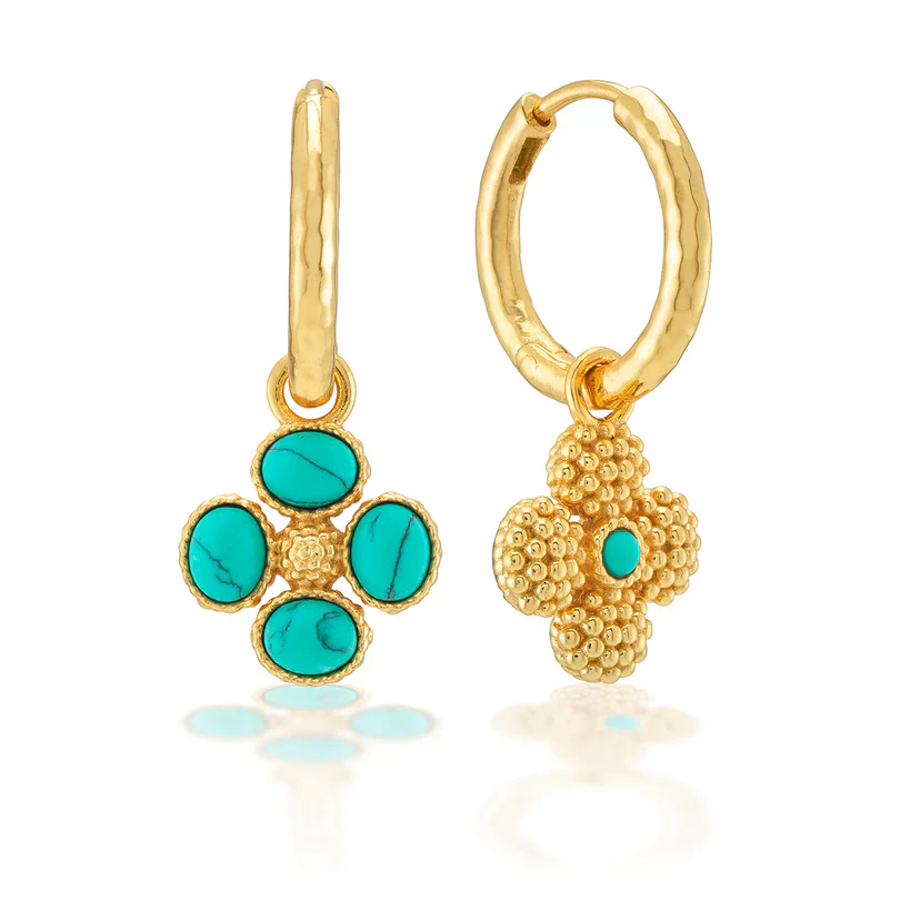 Capucine De Wulf Berry Clover Hoop Earrings with Double Sided Charms, Turquoise - Image 2