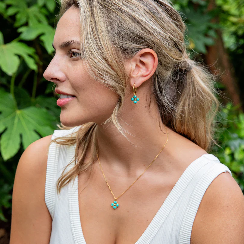 Capucine De Wulf Berry Clover Hoop Earrings with Double Sided Charms, Turquoise - Image 3