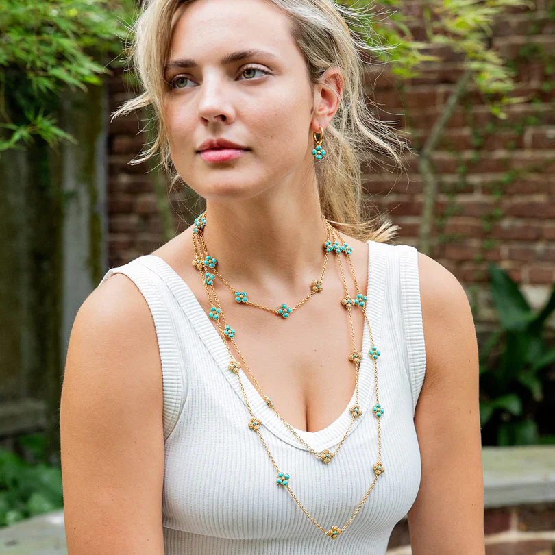 Capucine De Wulf Berry Clover Hoop Earrings with Double Sided Charms, Turquoise - Image 7