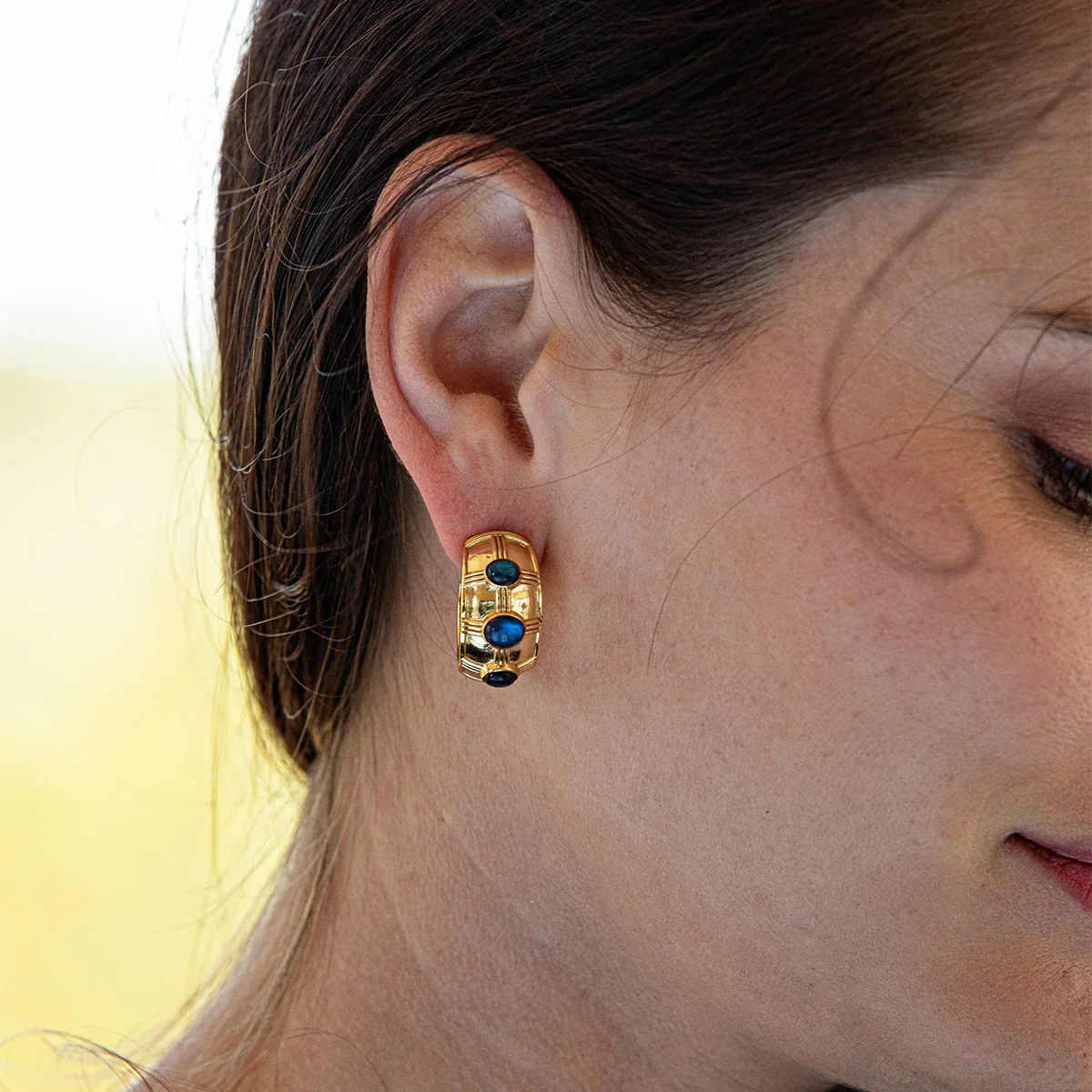 Capucine De Wulf Cleopatra Bold Hoop Earrings with Blue Labradorite - Image 2