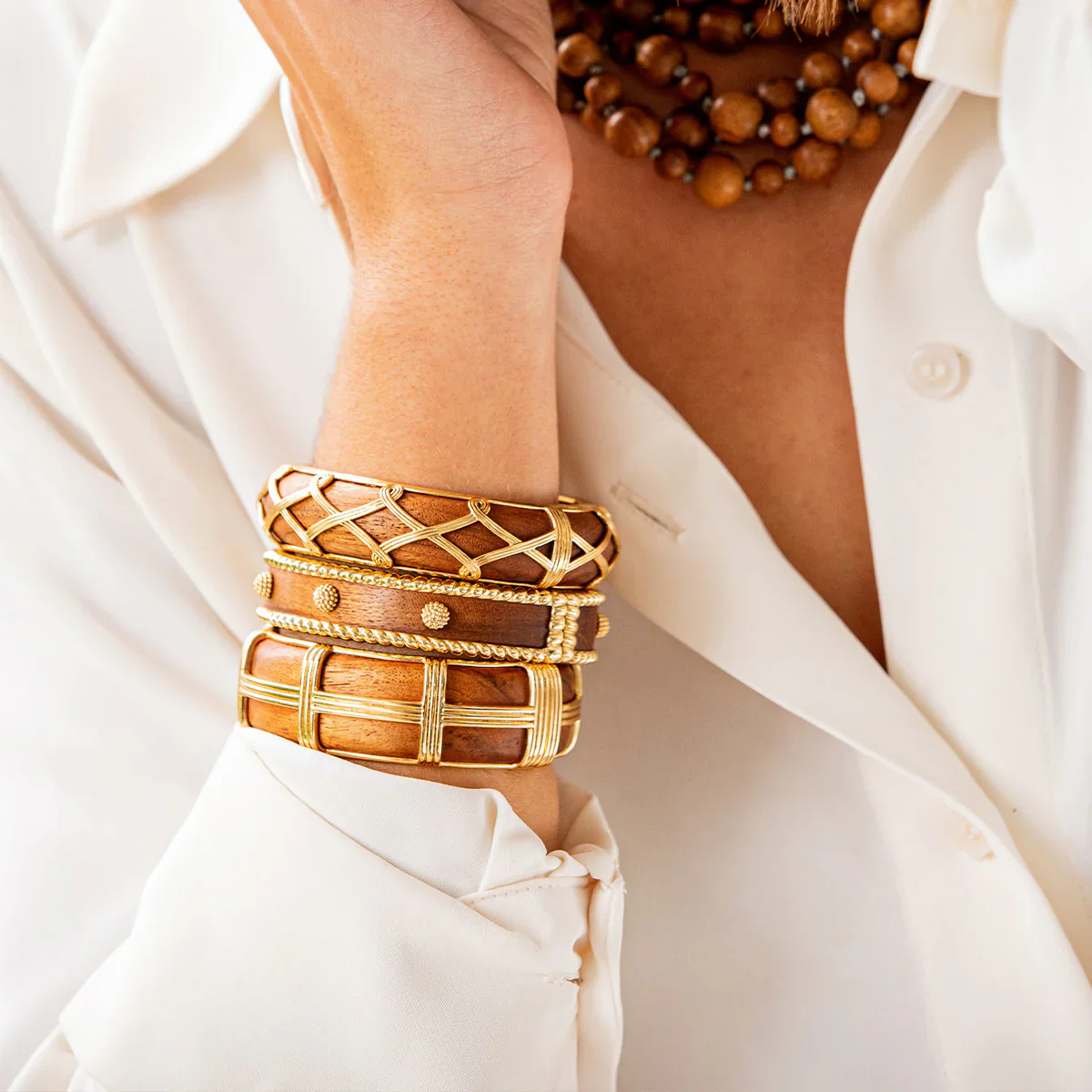 Capucine De Wulf Gaia Hinged Bangle, Teak, Available in 2 Sizes - Image 5