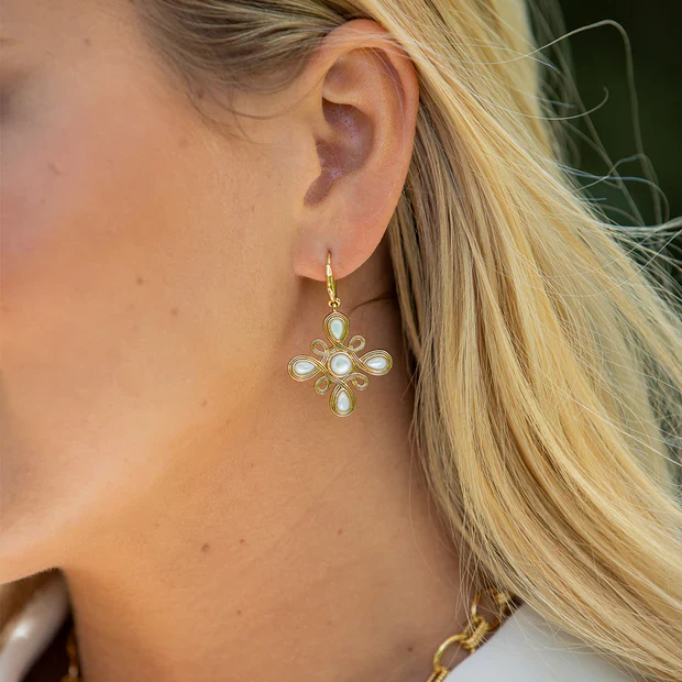 Capucine De Wulf Monique Gem Dangle Earrings, Mother of Pearl - Image 2