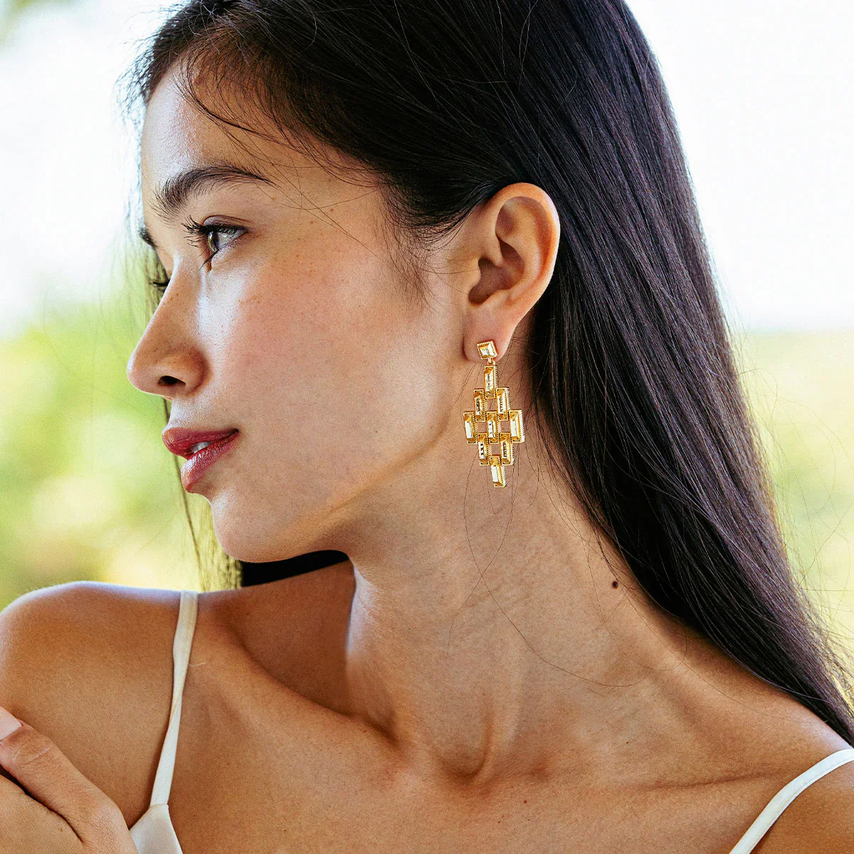 Capucine De Wulf Pathway Post Drop Earrings, Hammered Gold - Image 2