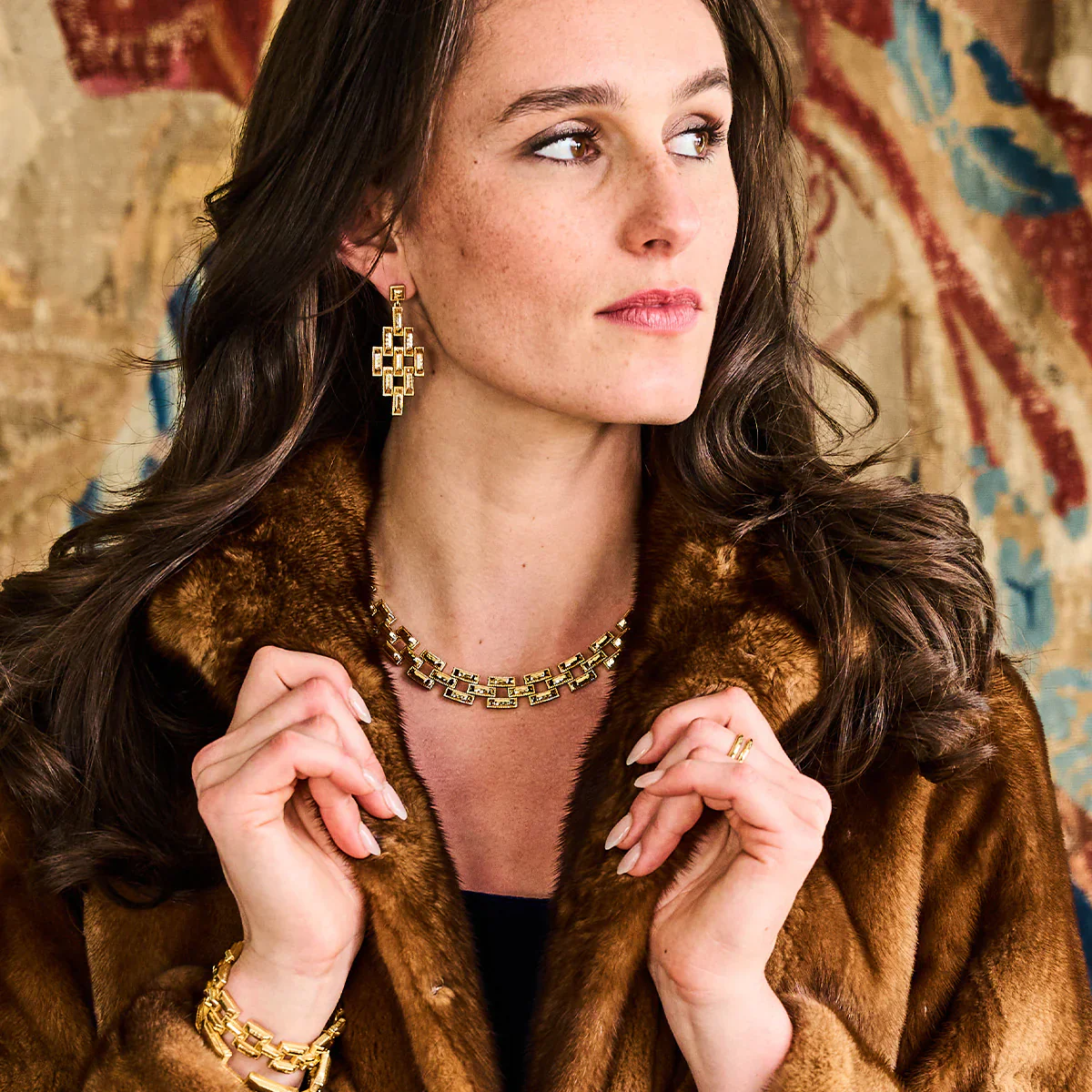 Capucine De Wulf Pathway Post Drop Earrings, Hammered Gold - Image 3