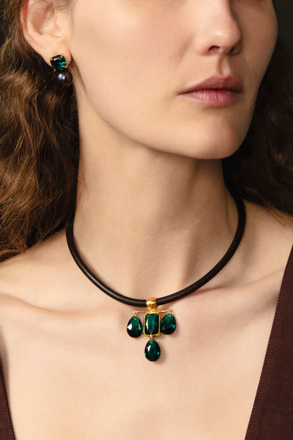 Chan Luu Josephine Earrings, Emerald Crystal - Image 2