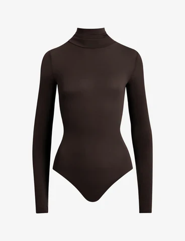 Commando Ballet Turtleneck Long Sleeve Bodysuit with Thumbholes, Espresso - Image 4