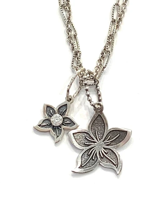 County Metalsmiths Double Chain Diamond Lily Charms Necklace - Image 2