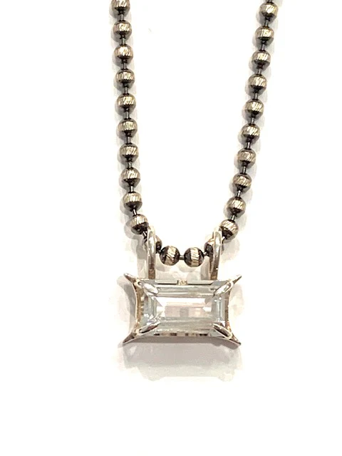 Erin Steele Jewelry Baby White Topaz Pendant Necklace On Silver Ball Chain - Image 2