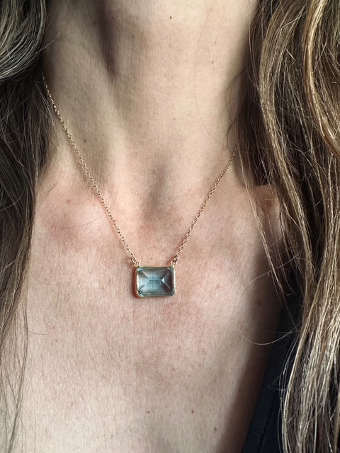Erin Steele Jewelry Rectangle Blue Topaz Pendant Necklace - Image 2