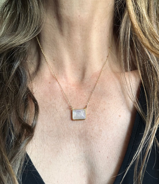 Erin Steele Jewelry Rectangle Rainbow Moonstone Pendant Necklace - Image 2