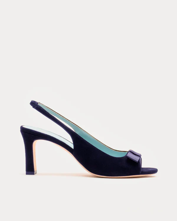 Frances Valentine Reese Slingback with Satin Bow, Navy - Image 3