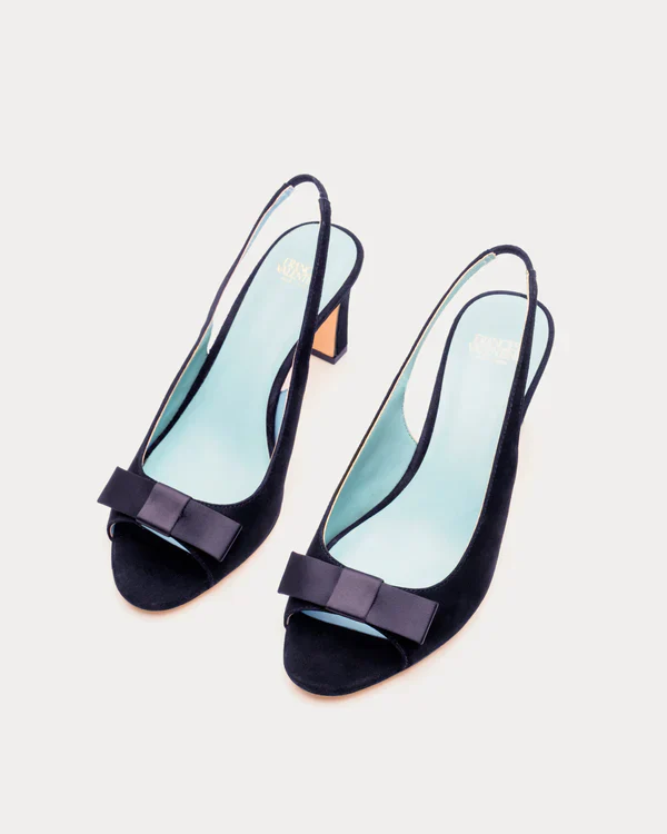 Frances Valentine Reese Slingback with Satin Bow, Navy - Image 5