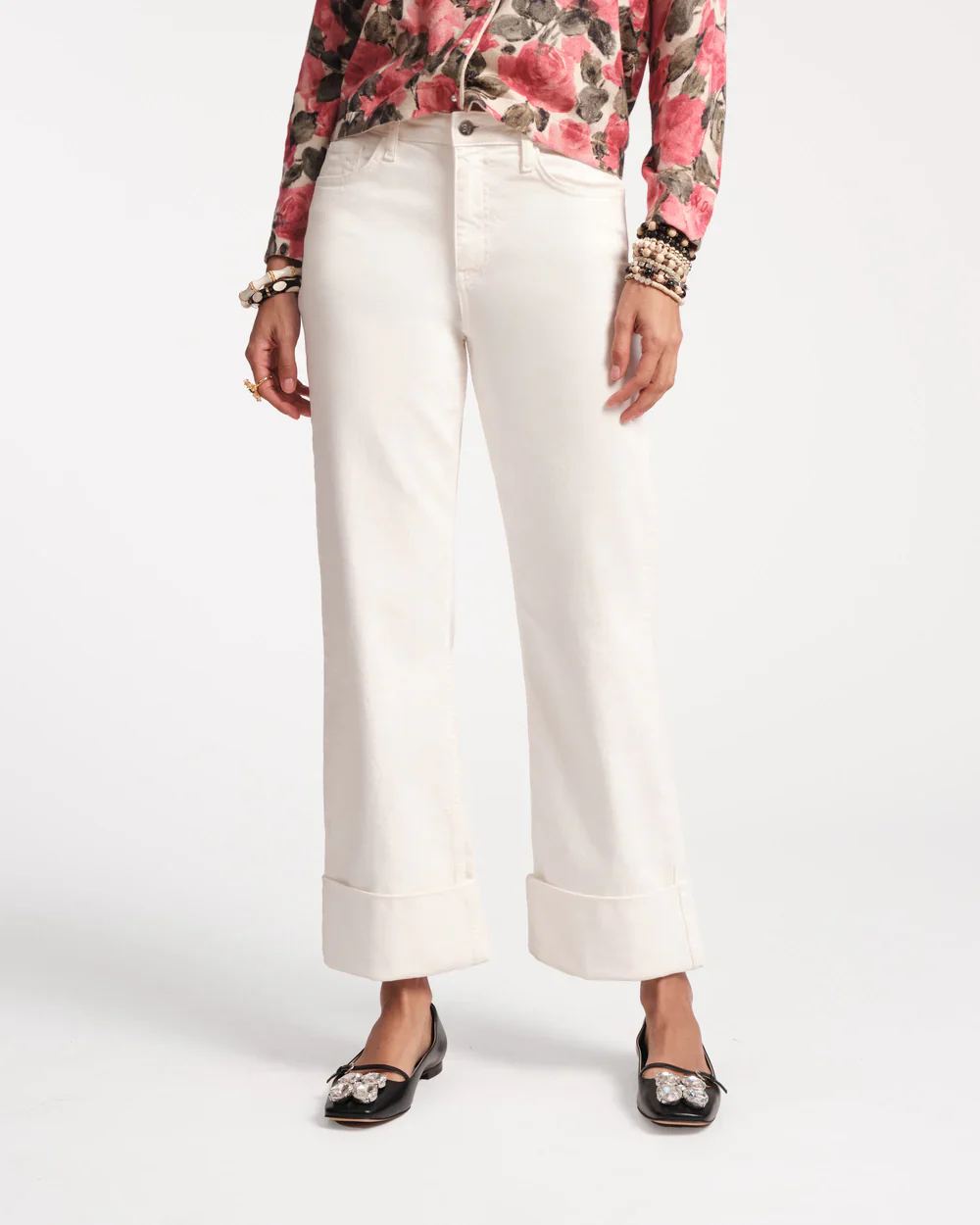 Frances Valentine Smarty Cuffed Jeans, White - Image 2