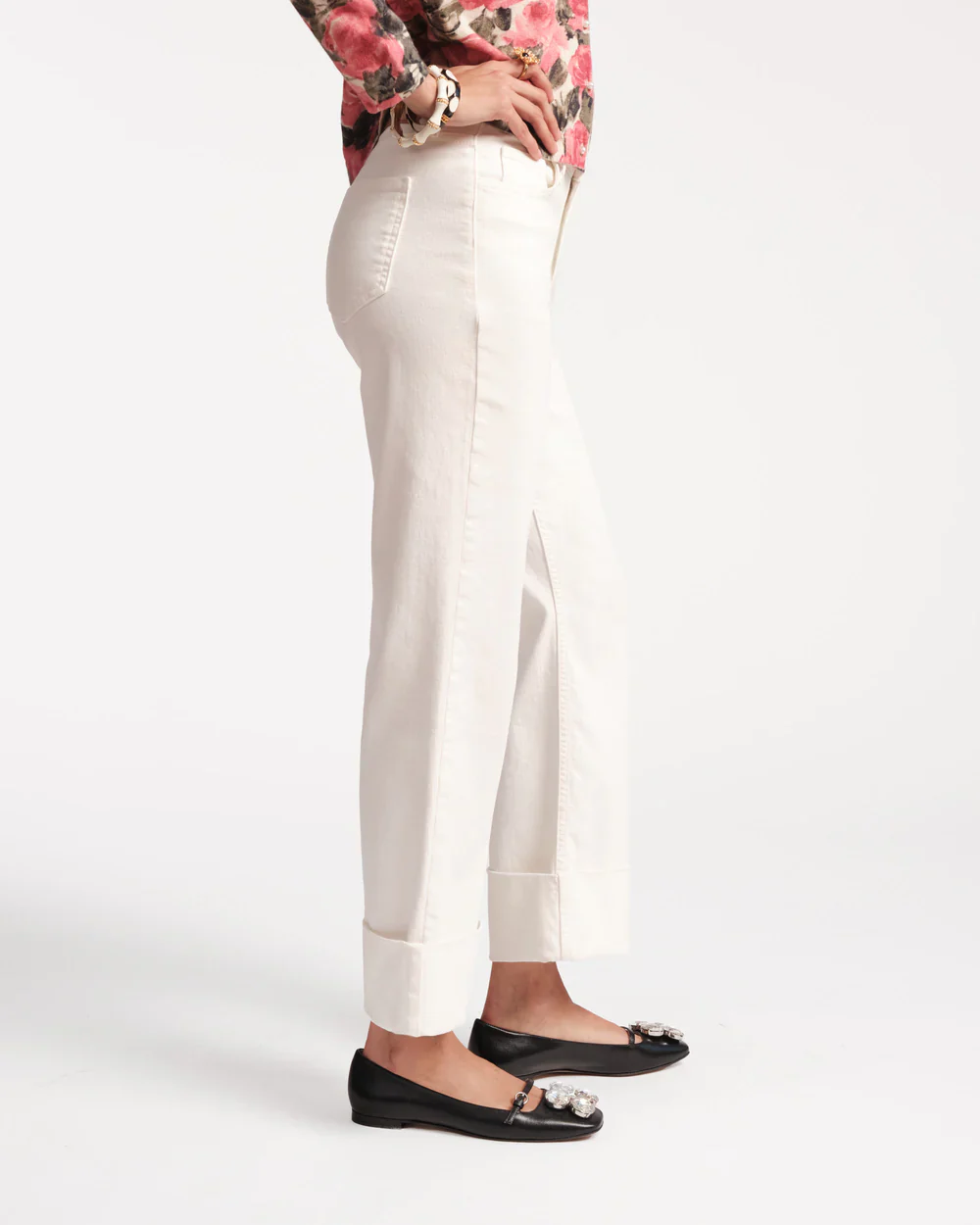 Frances Valentine Smarty Cuffed Jeans, White - Image 3