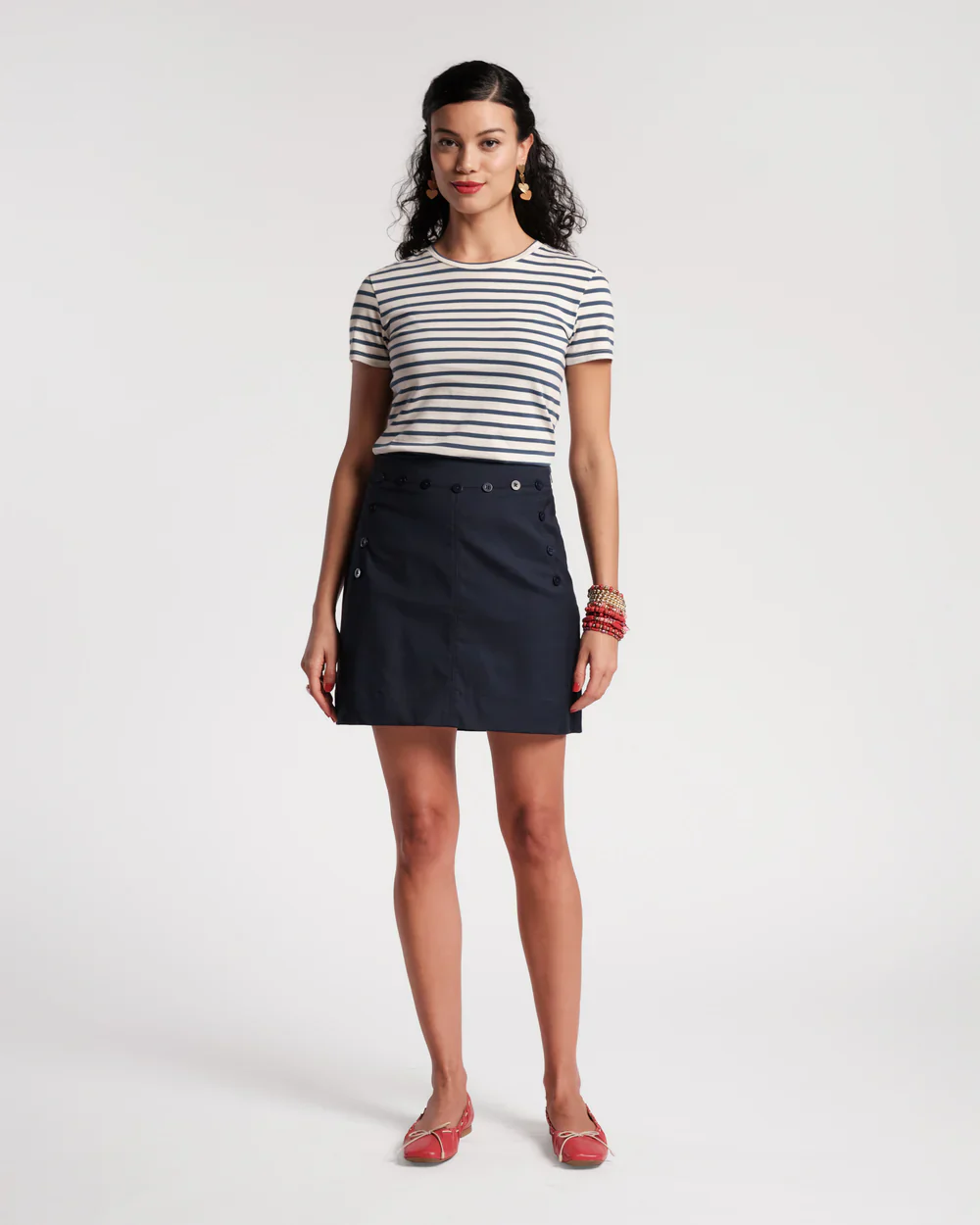 Frances Valentine Super Striped Baby Tee, Oyster/Navy - Image 2