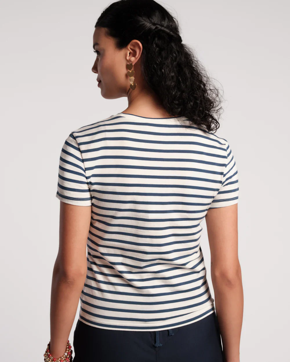 Frances Valentine Super Striped Baby Tee, Oyster/Navy - Image 4