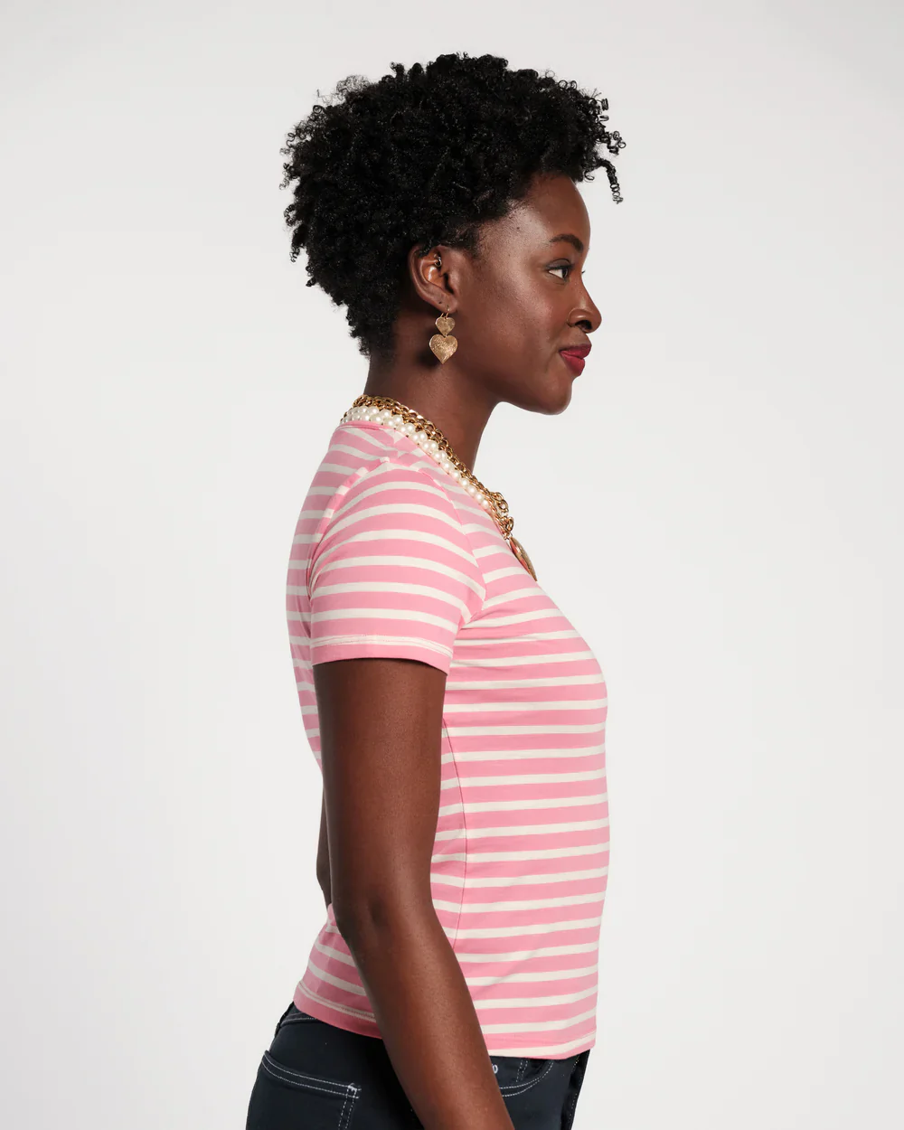 Frances Valentine Super Striped Baby Tee, Pink/Oyster - Image 2