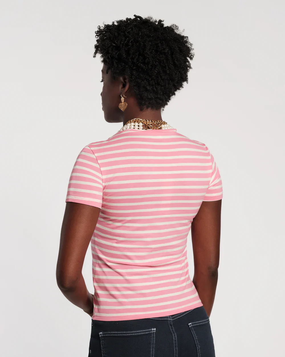 Frances Valentine Super Striped Baby Tee, Pink/Oyster - Image 3