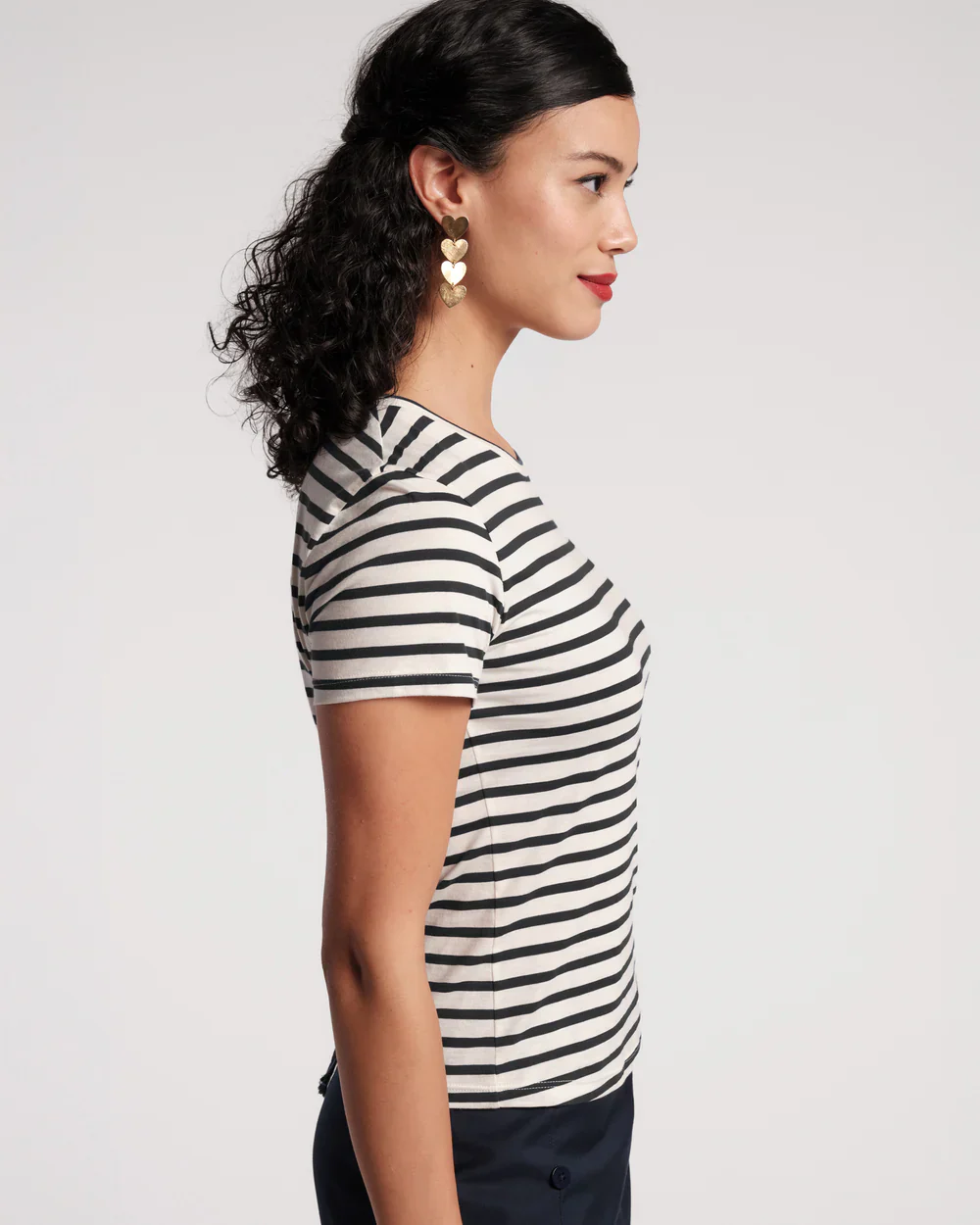 Frances Valentine Super Striped Baby Tee, Oyster/Black - Image 2