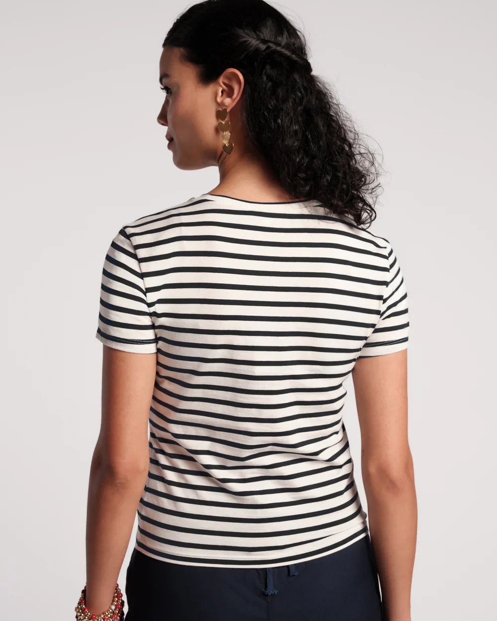 Frances Valentine Super Striped Baby Tee, Oyster/Black - Image 3