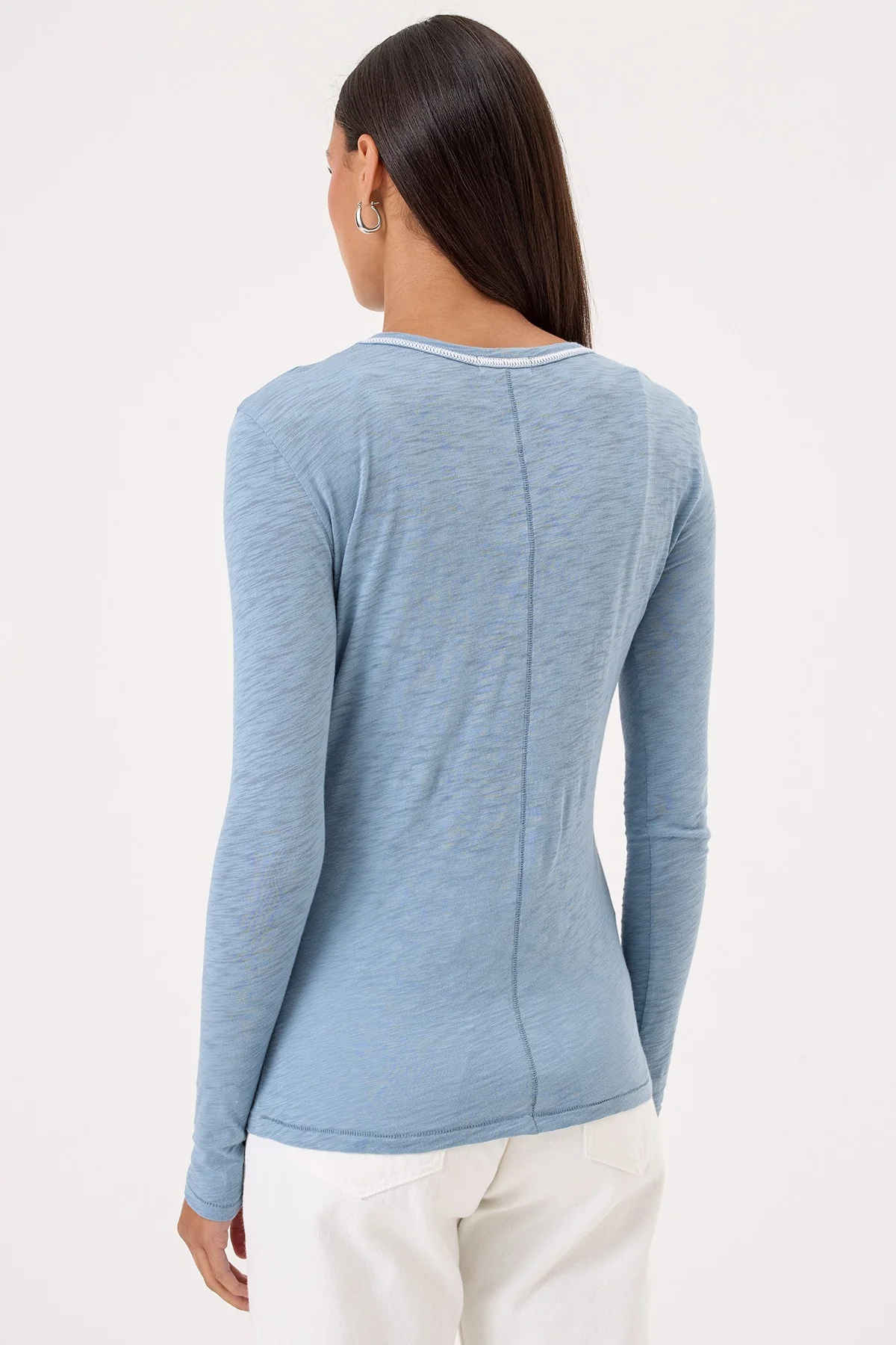 Goldie Lewinter Stitch Tipped Long Sleeve Ringer Tee, Faded Denim - Image 2