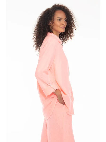 Hello Nite Billie Cotton Gauze Shirt, Coral Passion - Image 2