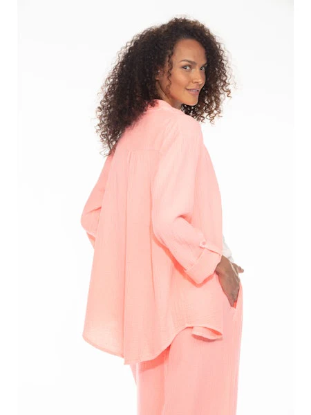 Hello Nite Billie Cotton Gauze Shirt, Coral Passion - Image 3