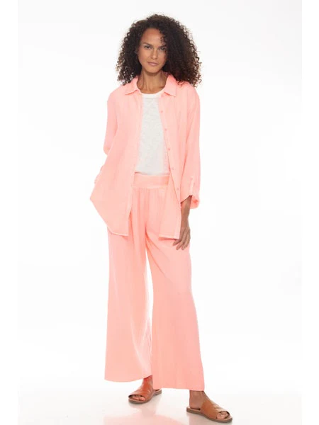 Hello Nite Billie Cotton Gauze Shirt, Coral Passion - Image 4
