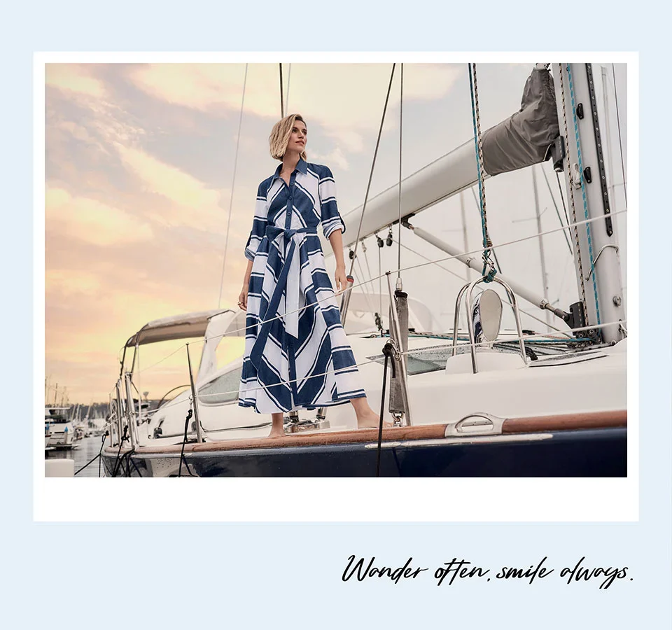 Joseph Ribkoff Cotton Stripe Print Fit and Flare Shirt Dress with Reversible Sash - Image 9