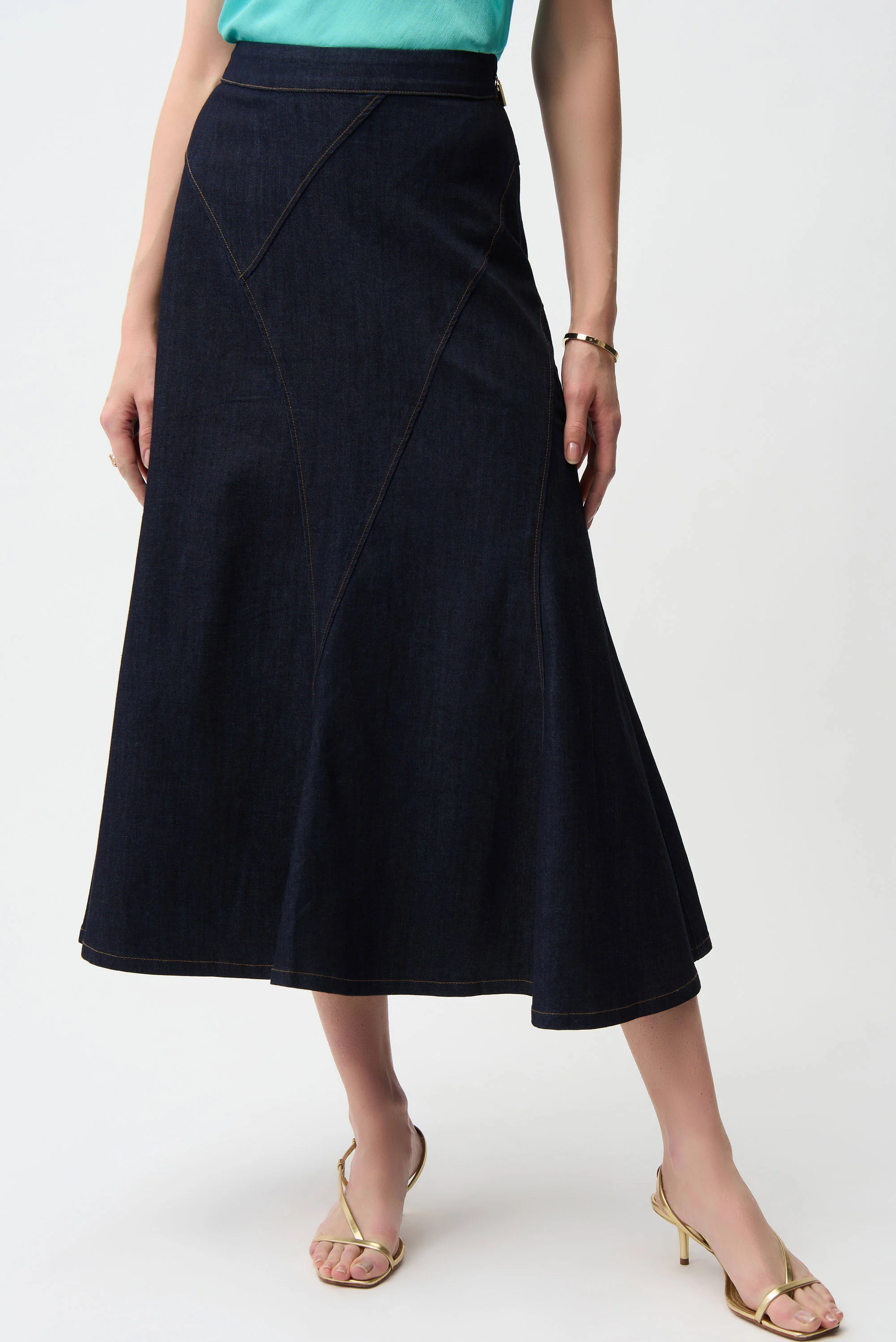 Joseph Ribkoff Denim Flare Skirt With Exposed Zipper - Image 2