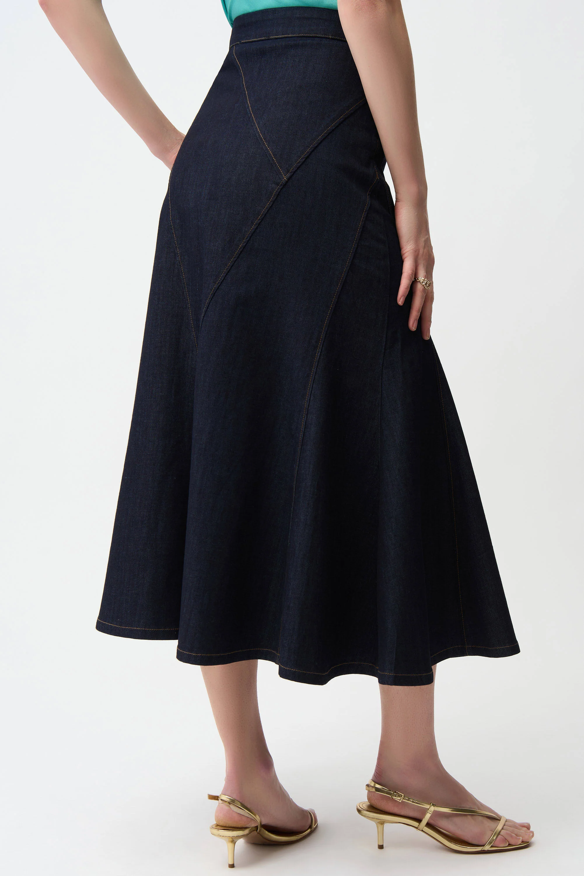 Joseph Ribkoff Denim Flare Skirt With Exposed Zipper - Image 4