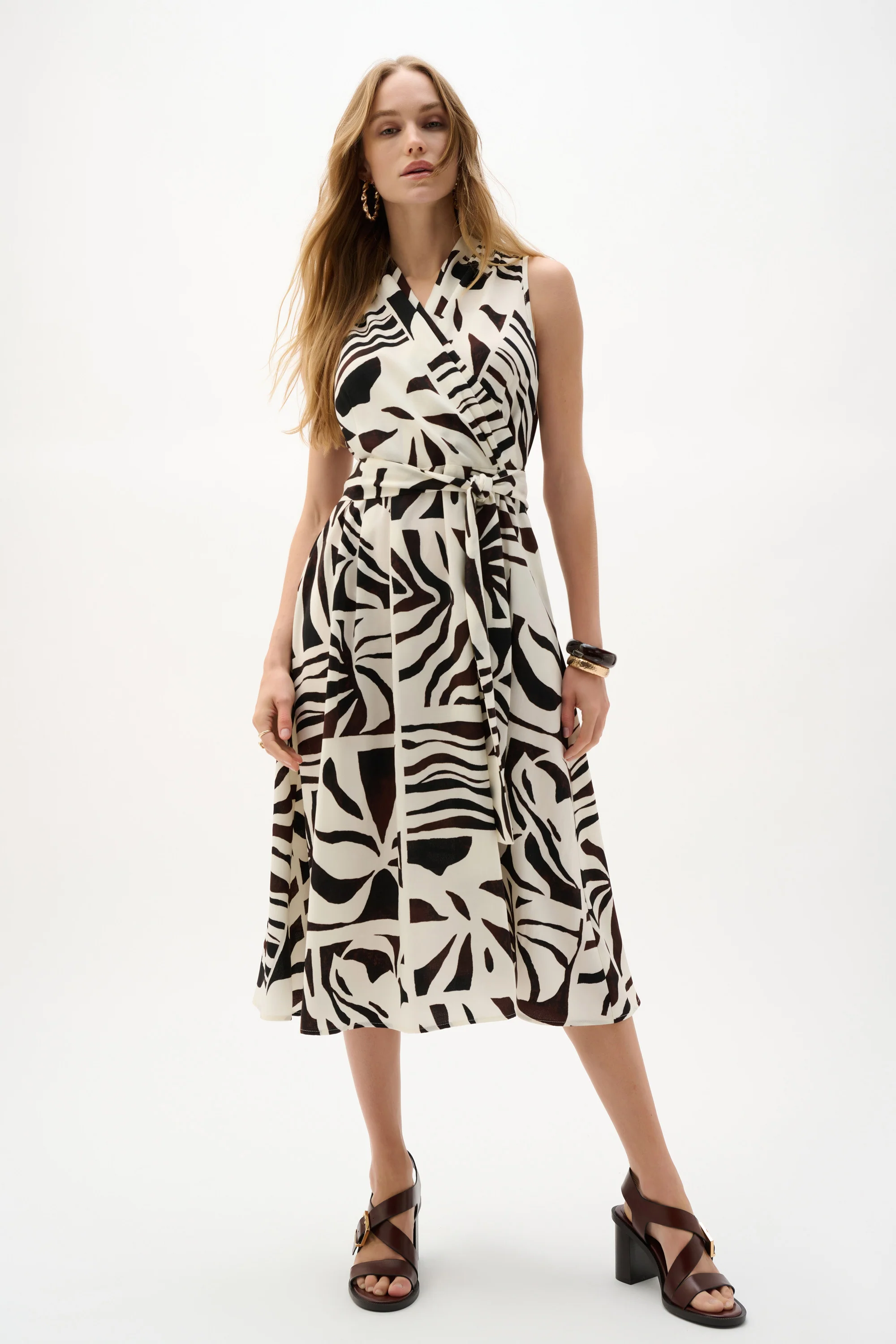 Joseph Ribkoff Gauze Tropical Print Fit and Flare Wrap Dress - Image 5