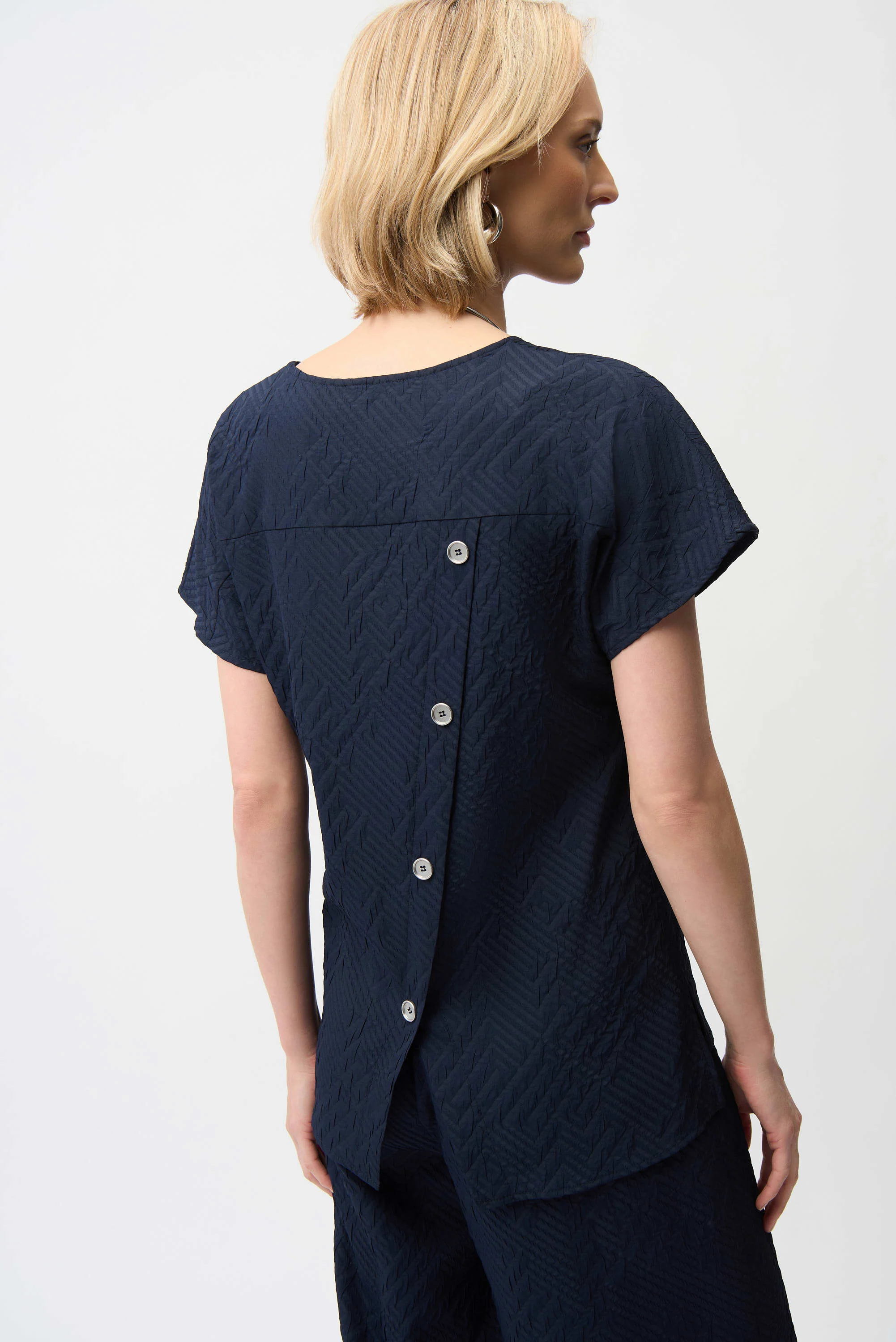Joseph Ribkoff Geometric Textured Jacquard Top With V-Neckline - Image 2