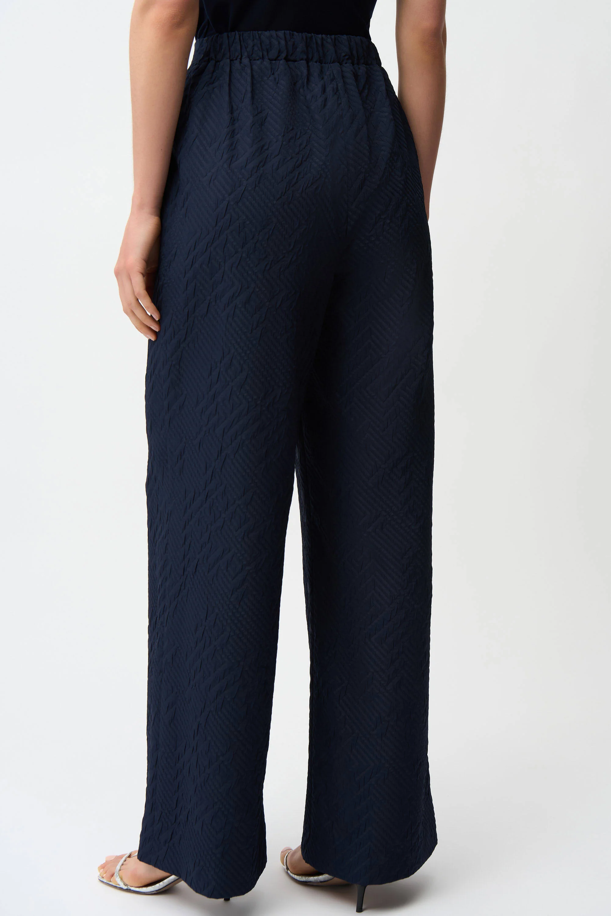 Joseph Ribkoff Jacquard Geometrical Texture Wide Leg Pull-On Pants - Image 3
