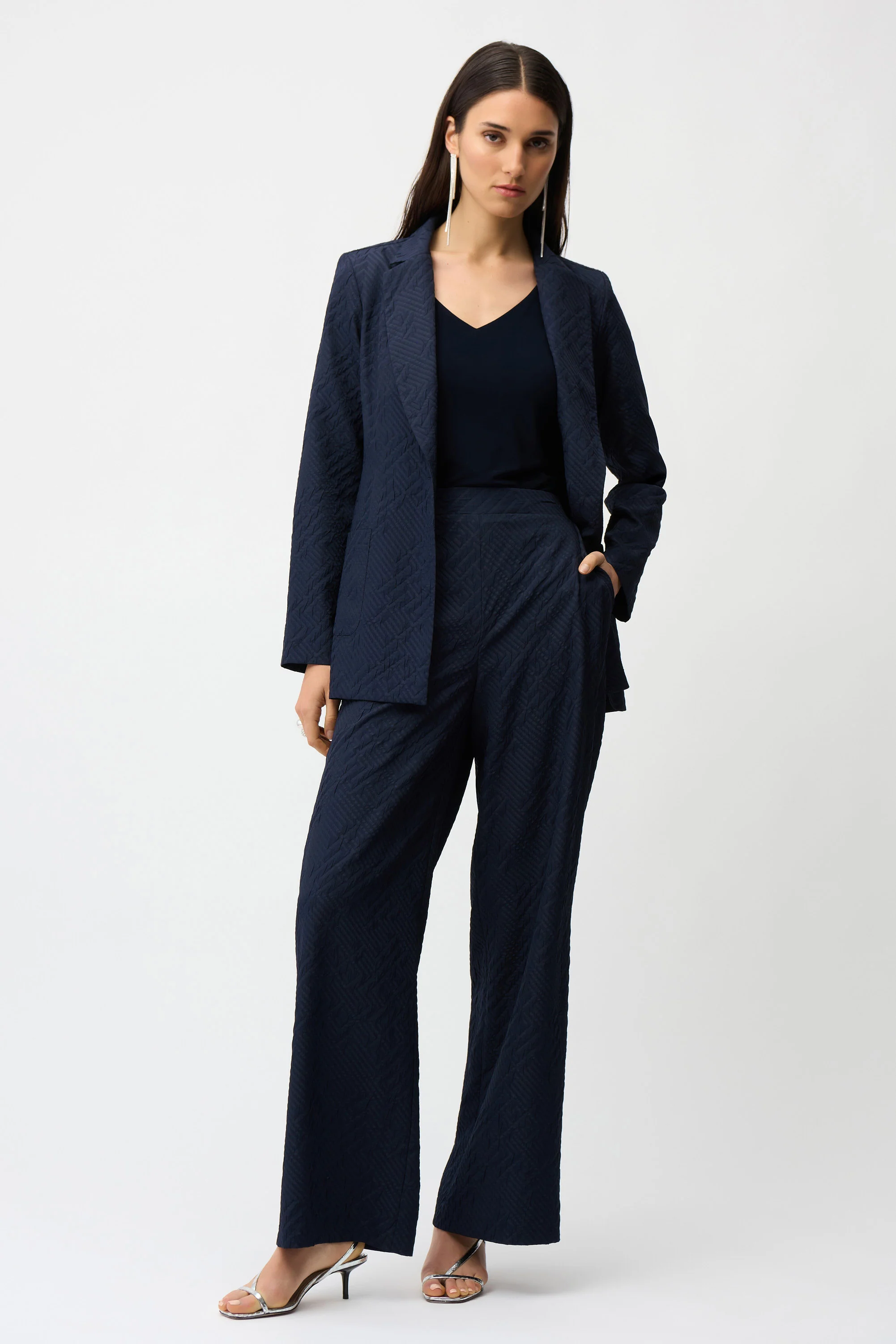 Joseph Ribkoff Jacquard Geometrical Texture Wide Leg Pull-On Pants - Image 4