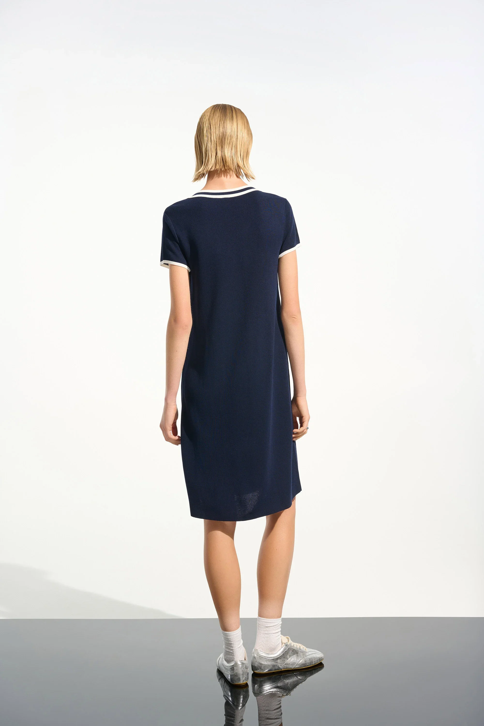Joseph Ribkoff Knit A-Line Dress with Rib Trim - Image 2