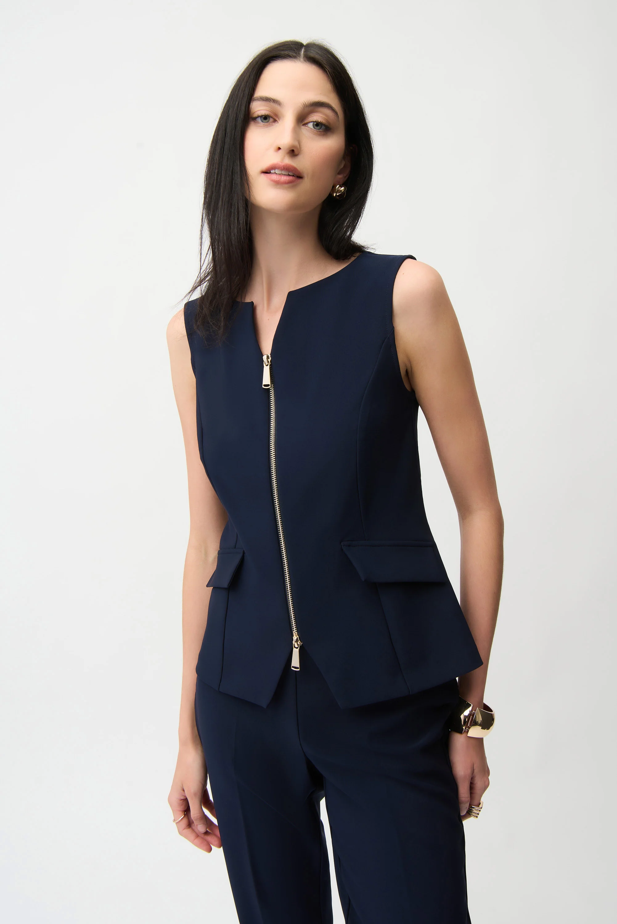 Joseph Ribkoff Lux Twill Fitted Vest With Front Zipper - Image 3