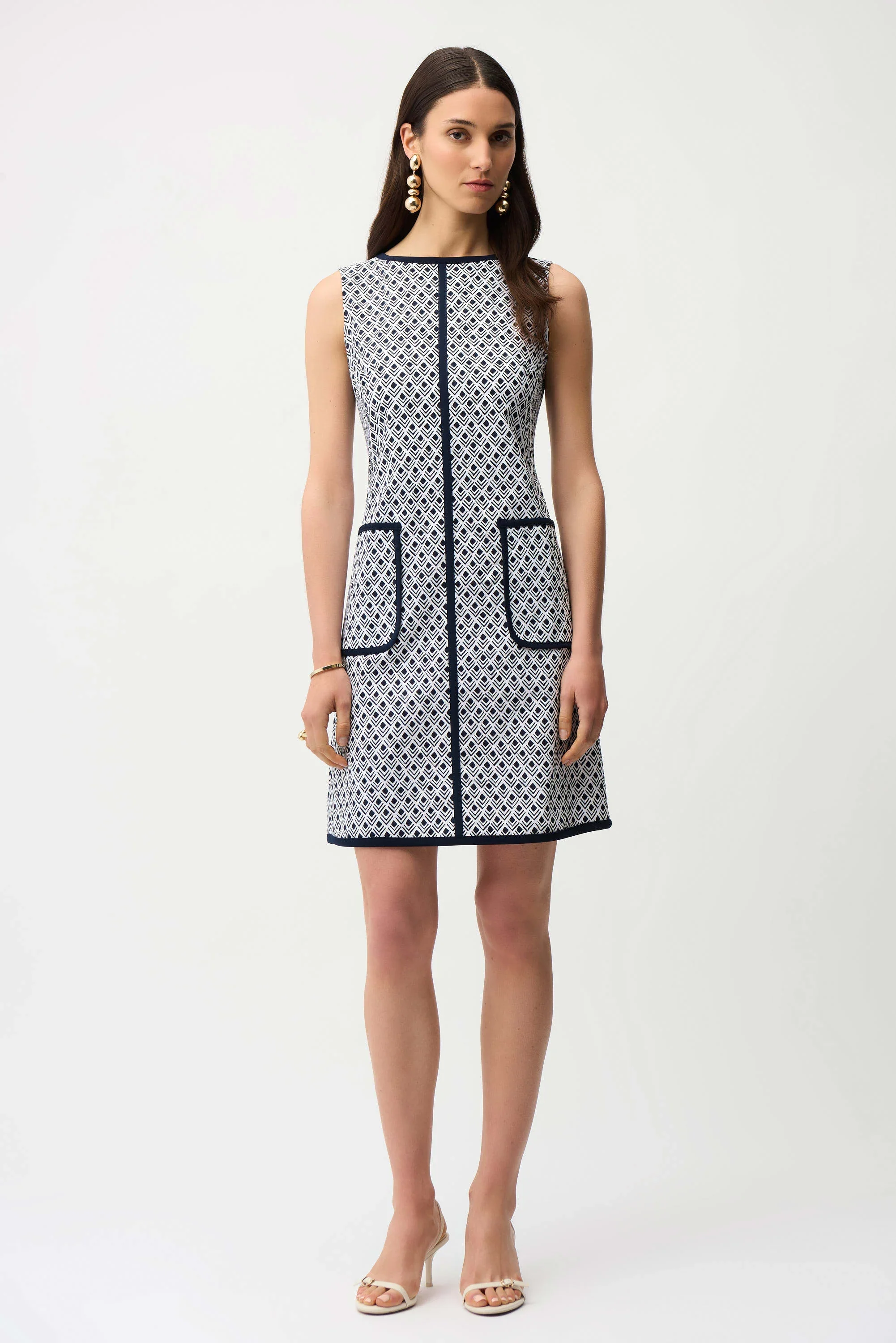 Joseph Ribkoff Millennium Geometric Print A-Line Dress with Contrast Trim - Image 2