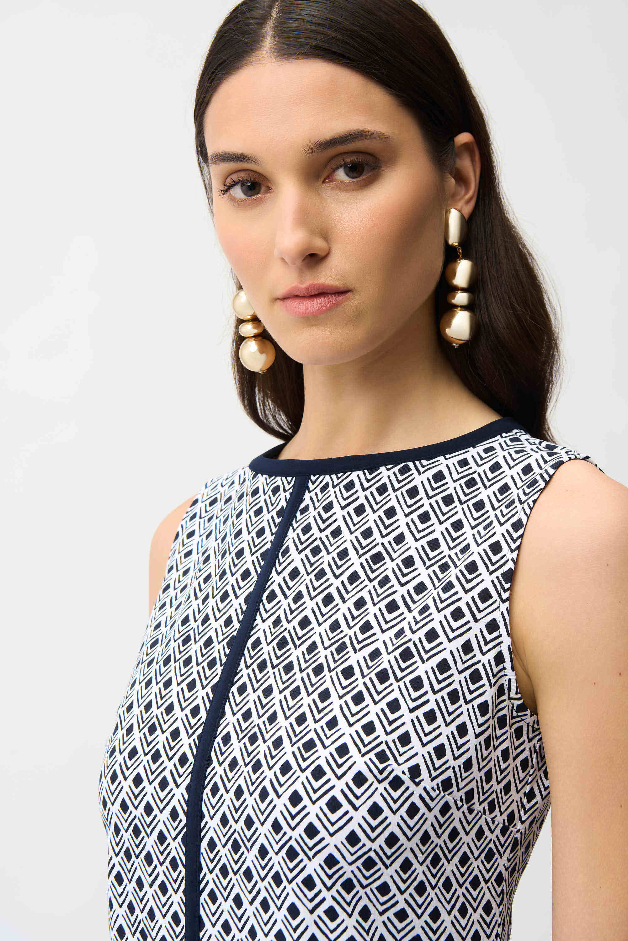 Joseph Ribkoff Millennium Geometric Print A-Line Dress with Contrast Trim - Image 3