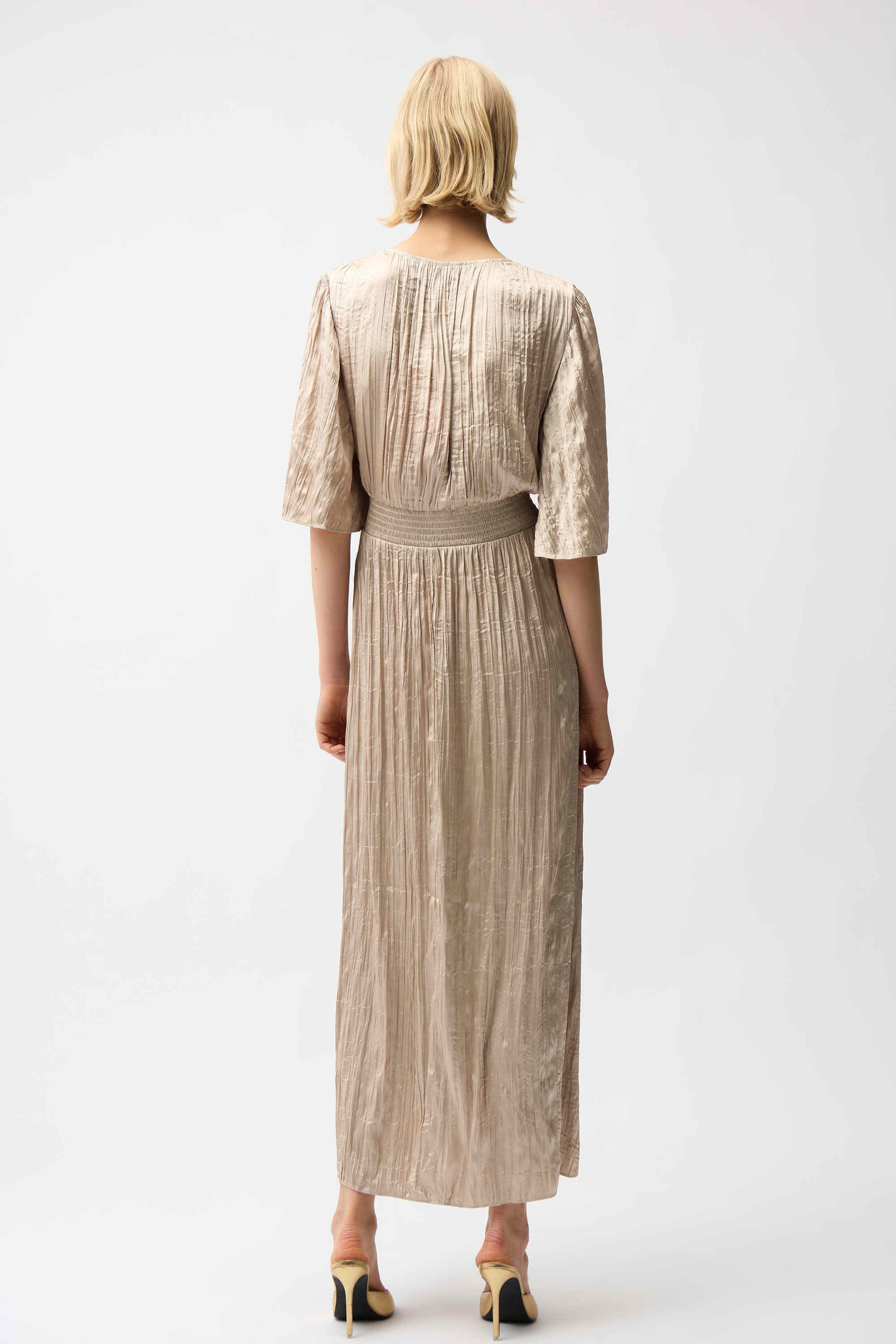 Joseph Ribkoff Satin Fit and Flare Pleated Dress with Knot Waist Detail - Image 2